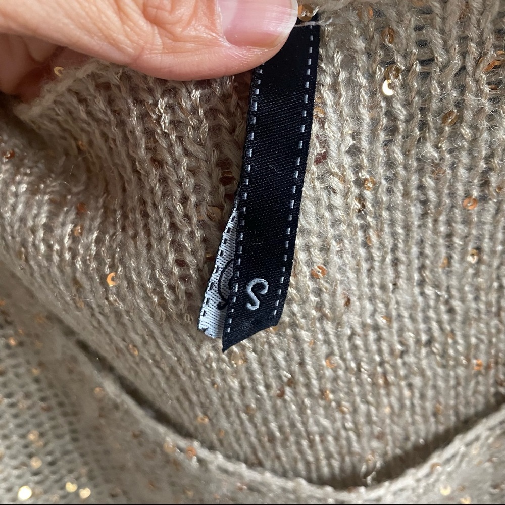 Boat neck off the shoulder gold bling sweater -s - Picture 2 of 3